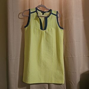 J Crew Neon Yellow and Deep Blue Geometric Print Midi Sheath Dress Size 8P